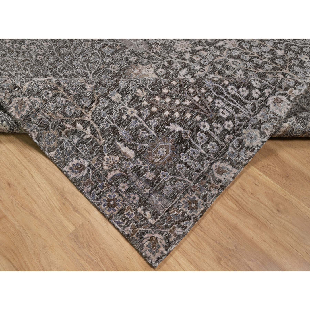 9'9" x 14'2" New Hand Knotted Grey Wool & Silk Rectangle Oriental Rug - MOA10291171