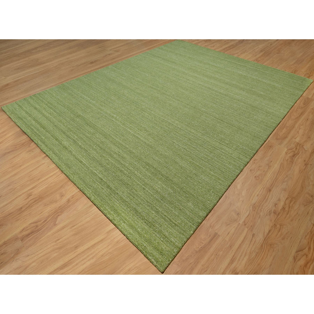 9'0" x 12'0" New Hand Loomed Green Wool Rectangle Oriental Rug - MOA10291195