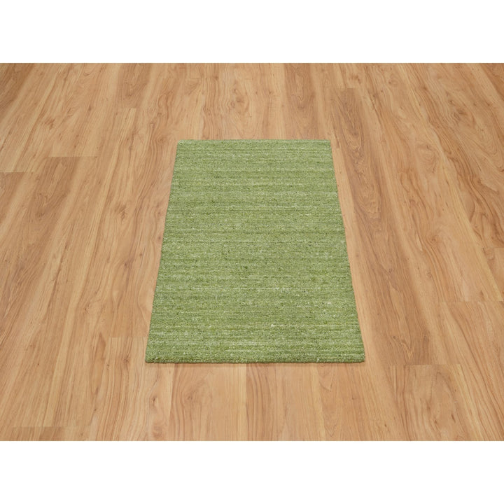 2'0" x 3'0" New Hand Loomed Green Wool Rectangle Oriental Rug - MOA10291201