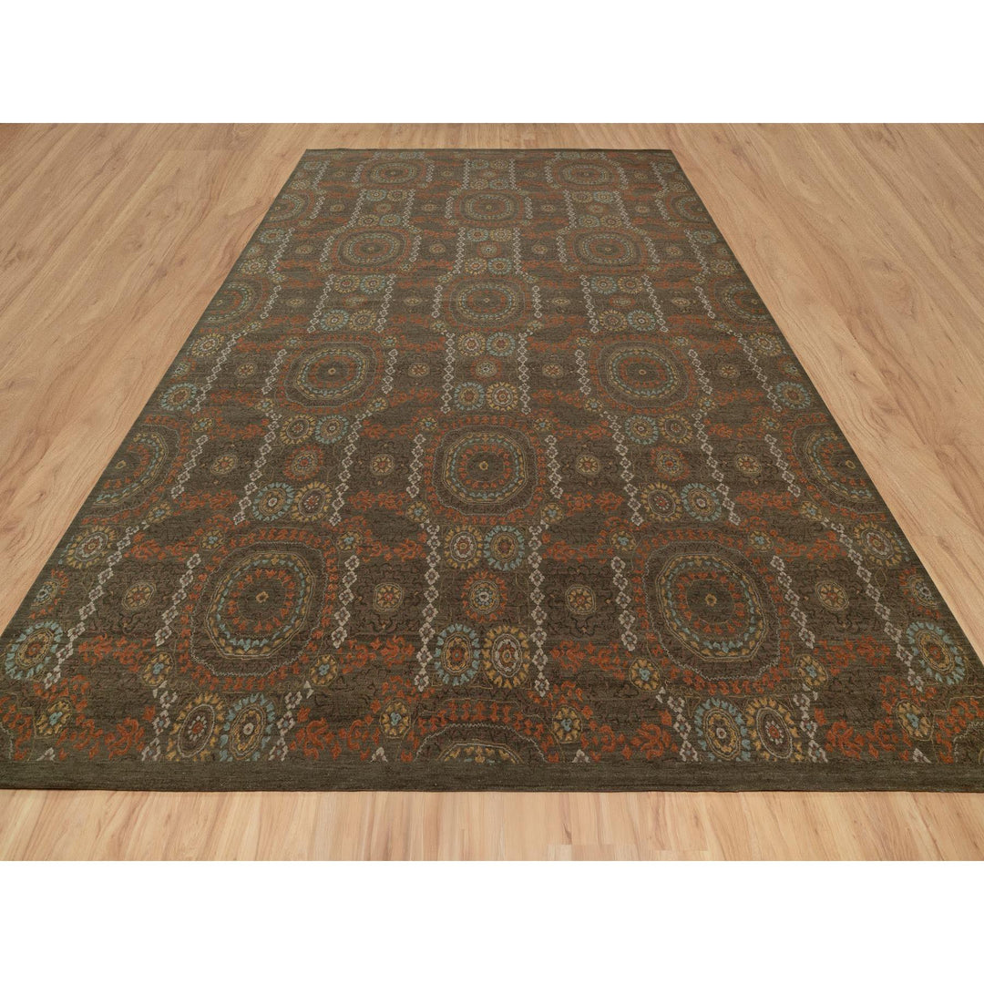 10'1" x 15'1" New Hand Knotted Brown Wool Rectangle Oriental Rug - MOA10291363