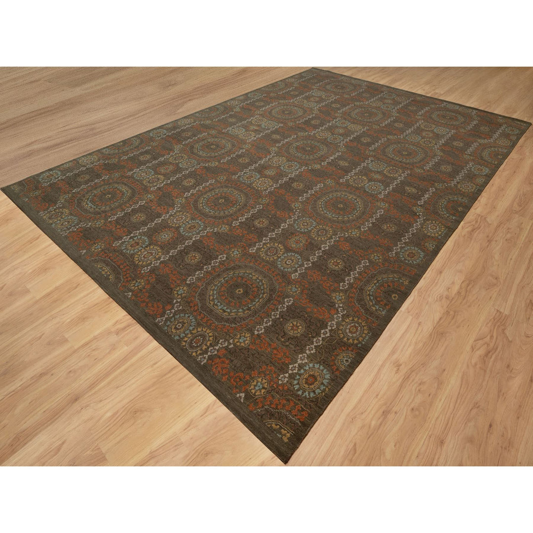 10'1" x 15'1" New Hand Knotted Brown Wool Rectangle Oriental Rug - MOA10291363
