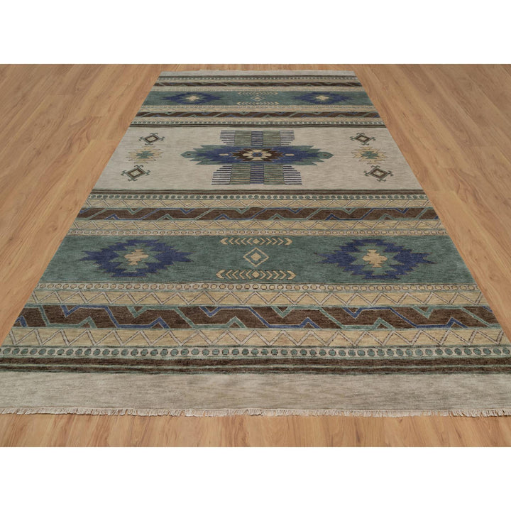 10'0" x 14'1" New Hand Knotted Beige Wool Rectangle Oriental Rug - MOA10291413