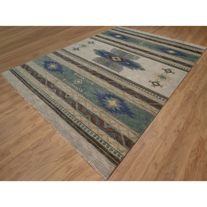10'0" x 14'1" New Hand Knotted Beige Wool Rectangle Oriental Rug - MOA10291413