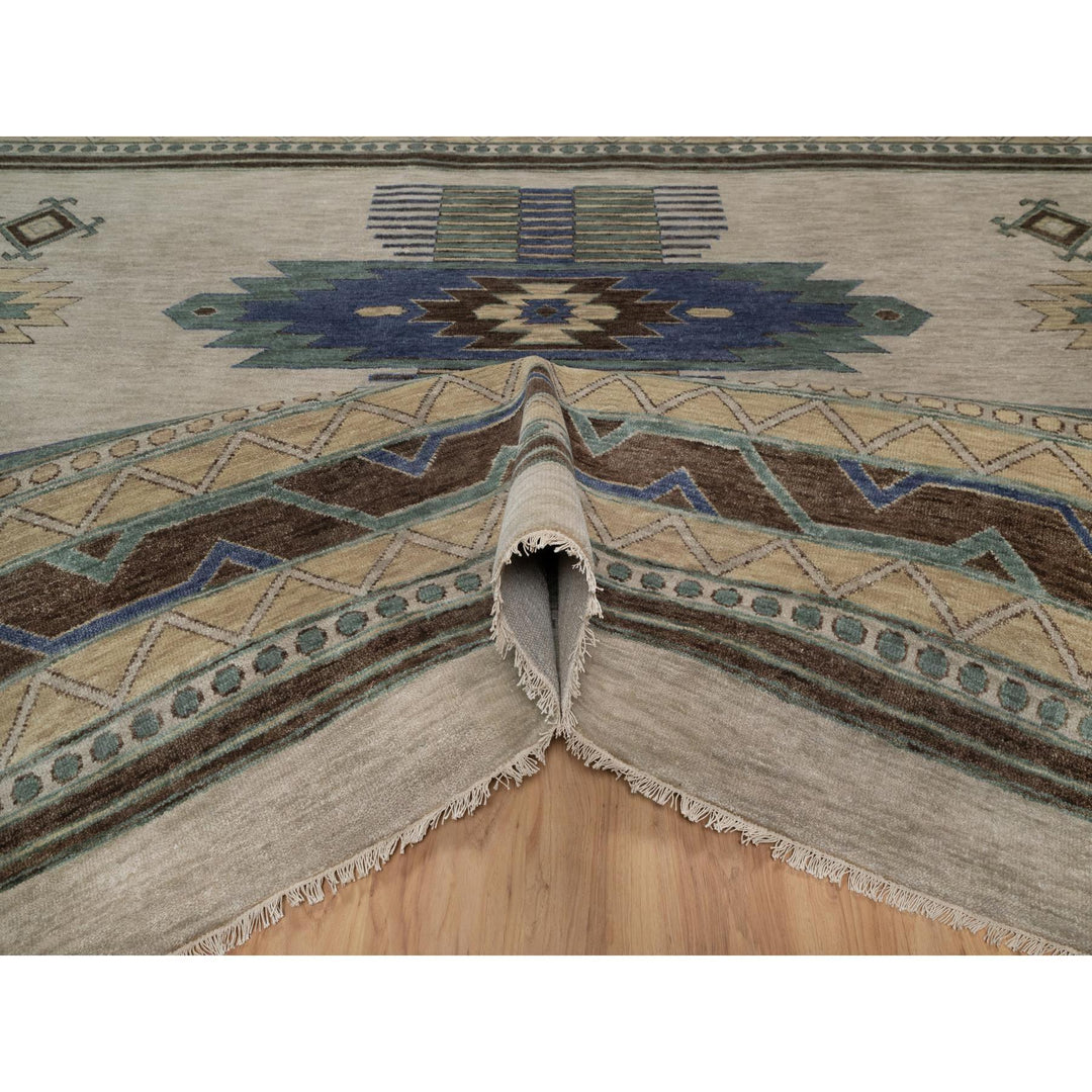 10'0" x 14'1" New Hand Knotted Beige Wool Rectangle Oriental Rug - MOA10291413
