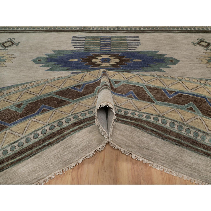 10'0" x 14'1" New Hand Knotted Beige Wool Rectangle Oriental Rug - MOA10291413