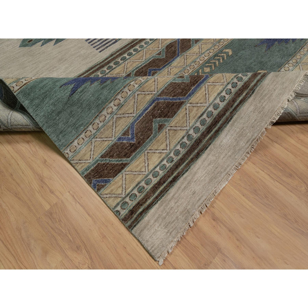 10'0" x 14'1" New Hand Knotted Beige Wool Rectangle Oriental Rug - MOA10291413