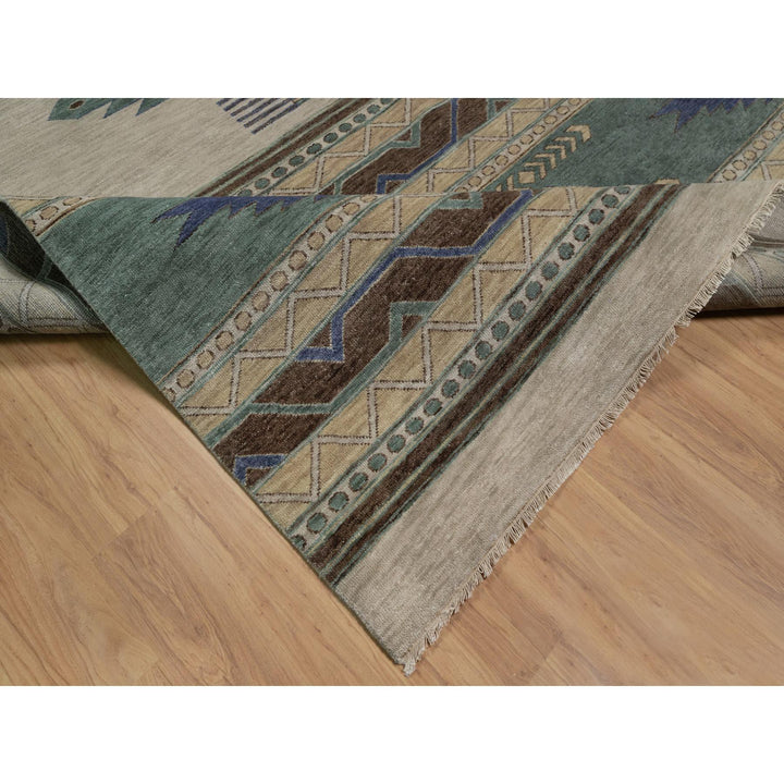 10'0" x 14'1" New Hand Knotted Beige Wool Rectangle Oriental Rug - MOA10291413