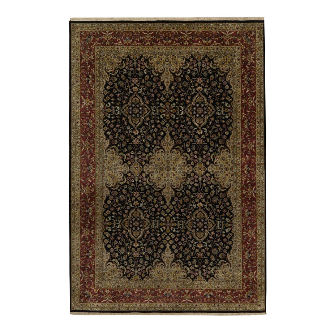 5'11" x 9'1" New Hand Knotted Black Wool Rectangle Oriental Rug - MOA10291435
