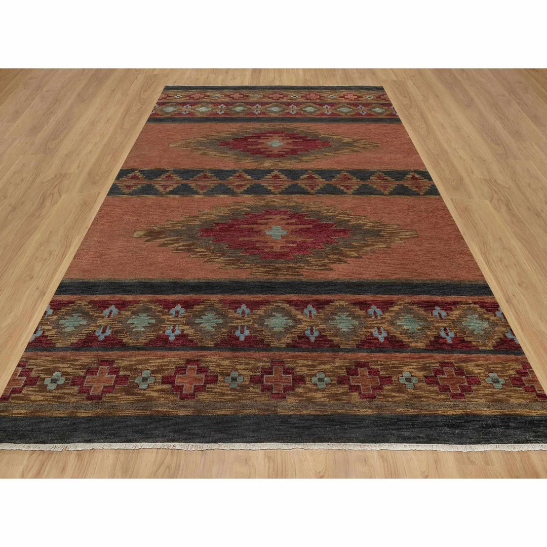 9'1" x 12'1" New Hand Knotted Brown Wool Rectangle Oriental Rug - MOA10291445