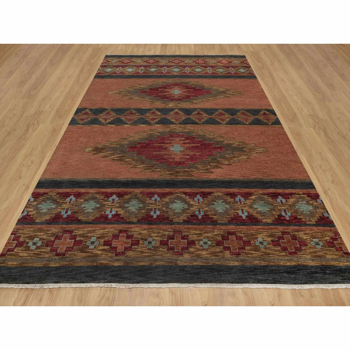 9'1" x 12'1" New Hand Knotted Brown Wool Rectangle Oriental Rug - MOA10291445