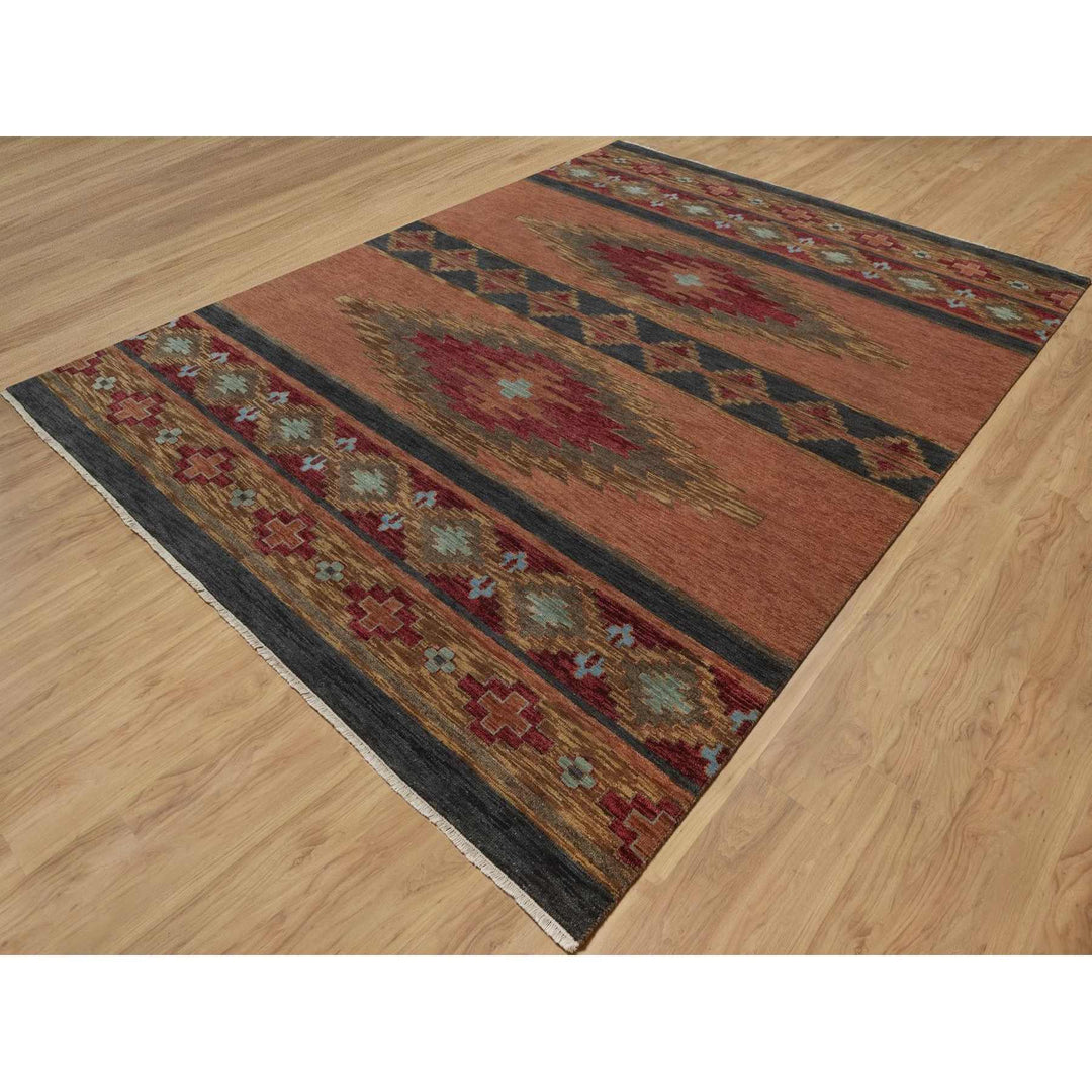 9'1" x 12'1" New Hand Knotted Brown Wool Rectangle Oriental Rug - MOA10291445
