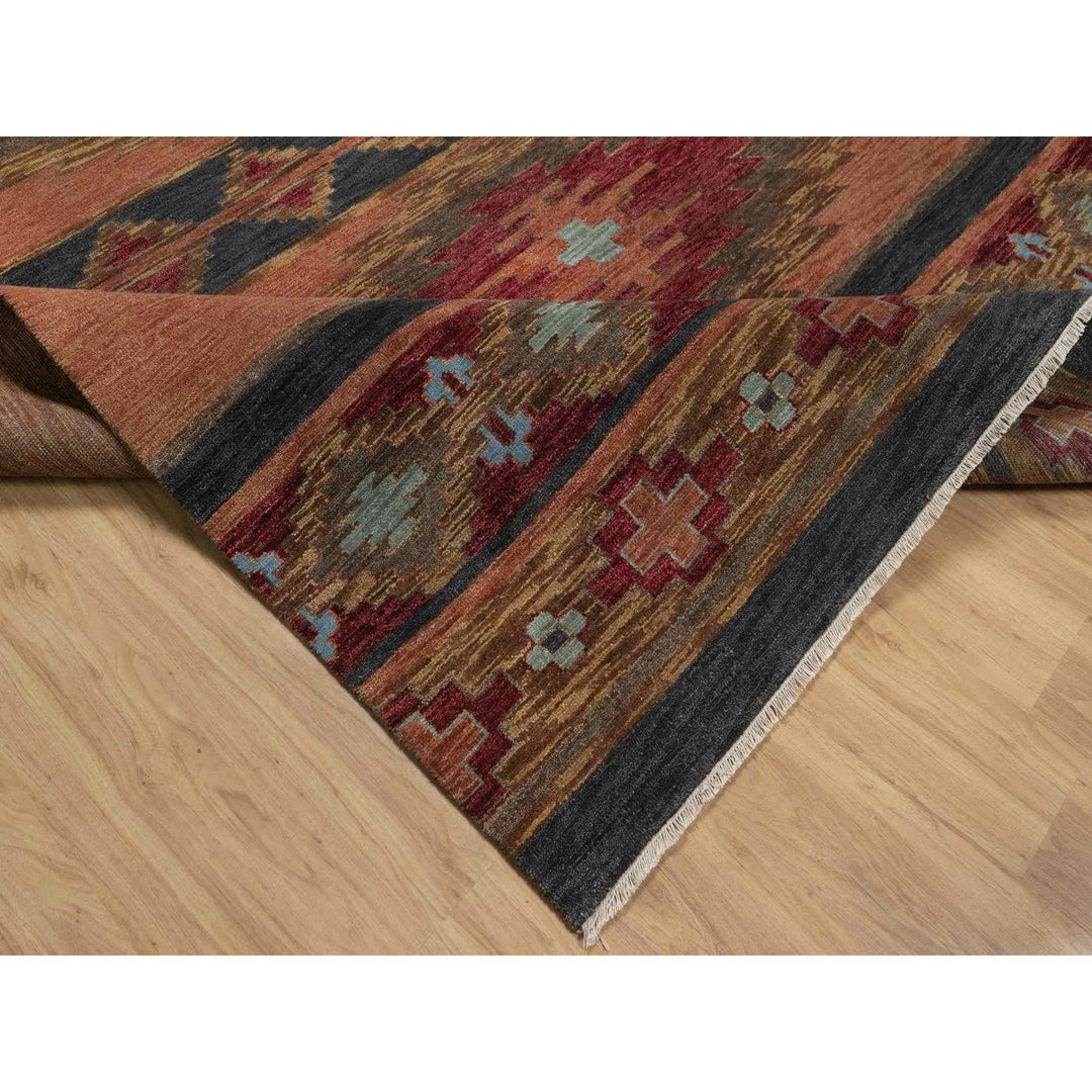 9'1" x 12'1" New Hand Knotted Brown Wool Rectangle Oriental Rug - MOA10291445