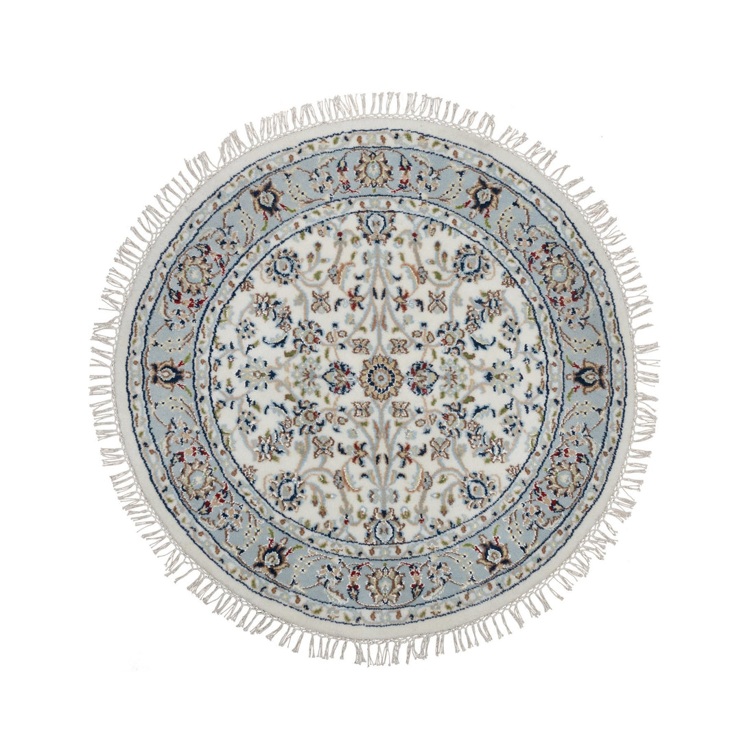 3'1" x 3'1" New Hand Knotted Ivory Wool & Silk Round Oriental Rug - MOA10291554