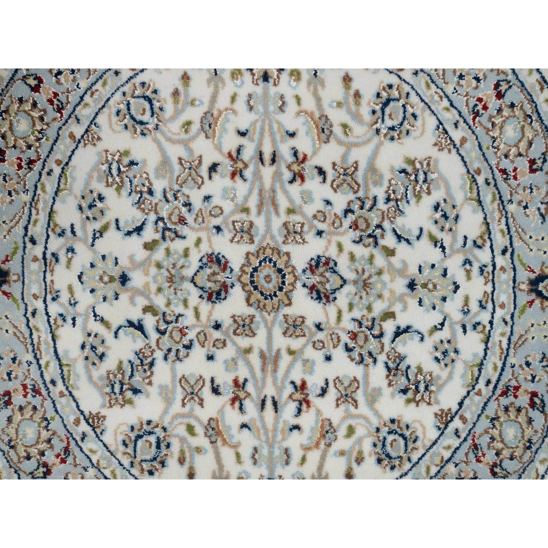 3'1" x 3'1" New Hand Knotted Ivory Wool & Silk Round Oriental Rug - MOA10291554