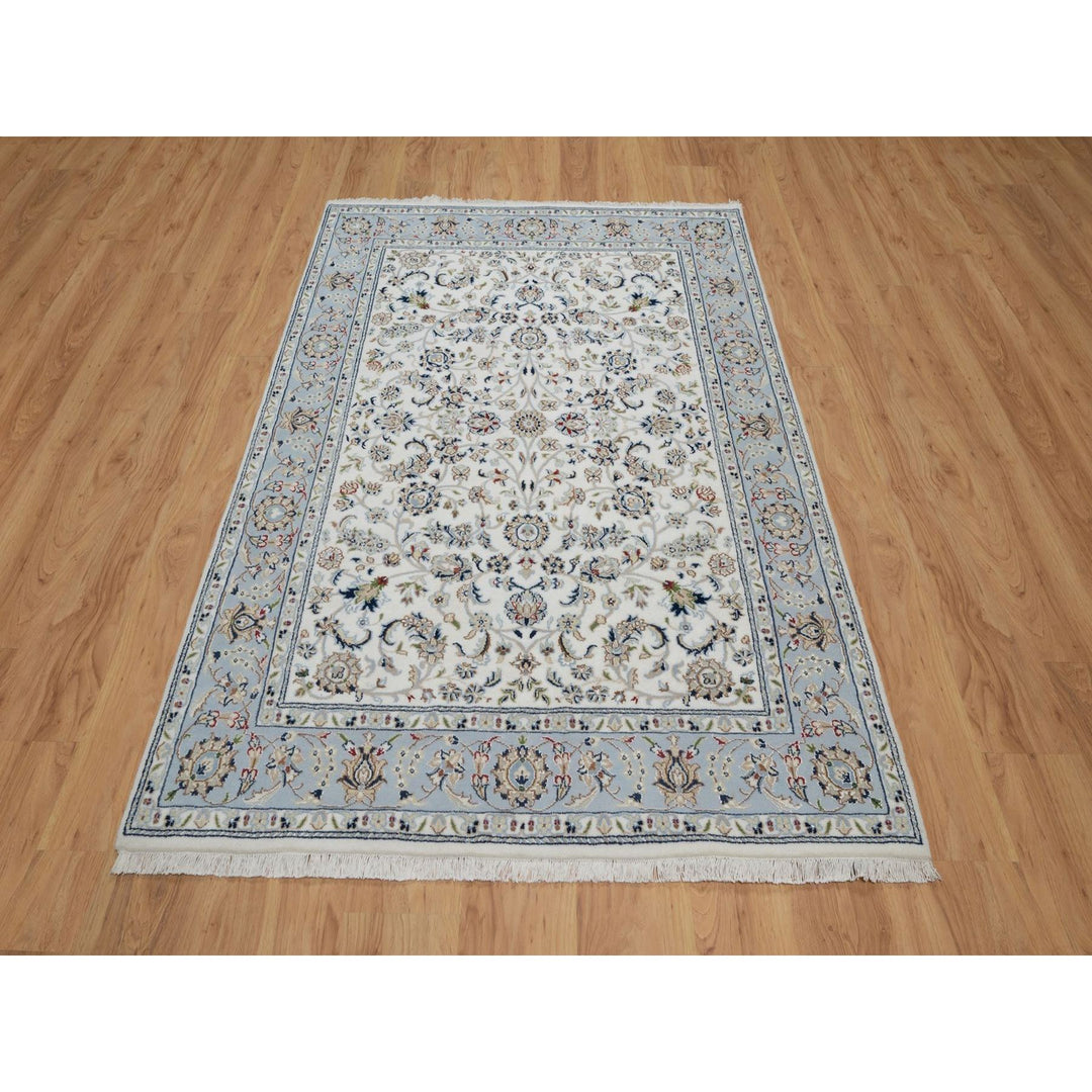 4'9" x 6'10" New Hand Knotted Ivory Wool & Silk Rectangle Oriental Rug - MOA10291582