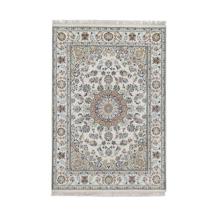 4'8" x 6'10" New Hand Knotted Ivory Wool & Silk Rectangle Oriental Rug - MOA10291583