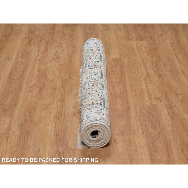 4'8" x 6'10" New Hand Knotted Ivory Wool & Silk Rectangle Oriental Rug - MOA10291583