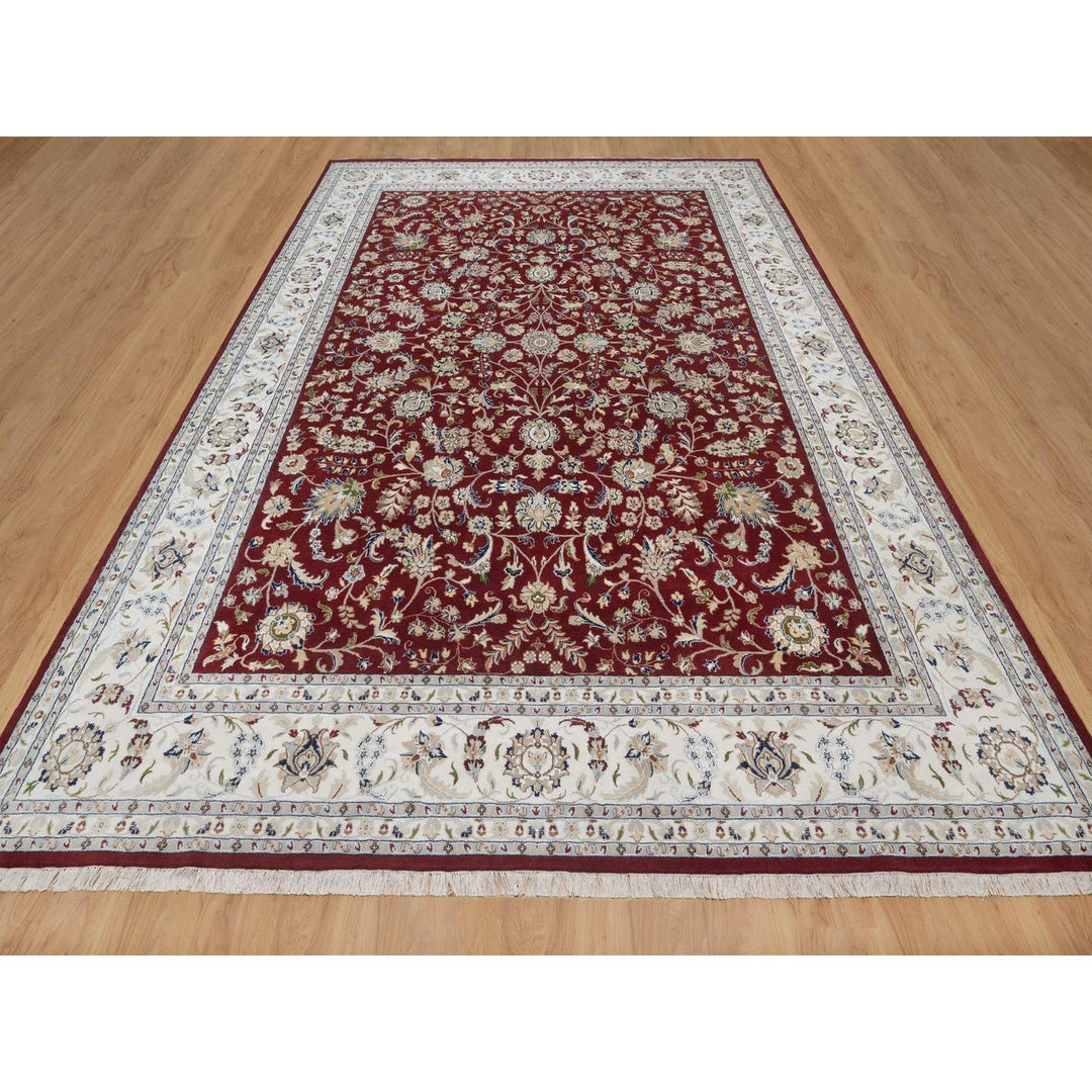 9'9" x 14'0" New Hand Knotted Red Wool & Silk Rectangle Oriental Rug - MOA10291609