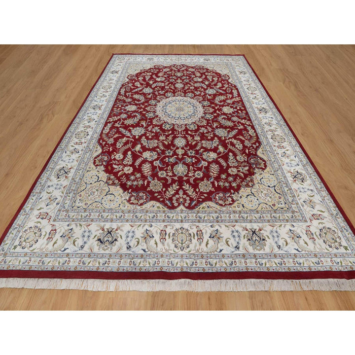 9'11" x 14'1" New Hand Knotted Red Wool & Silk Rectangle Oriental Rug - MOA10291610