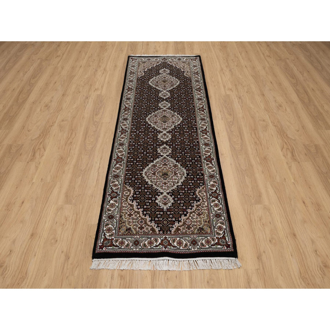 2'9" x 7'11" New Hand Knotted Black Wool Runner Oriental Rug - MOA10291612