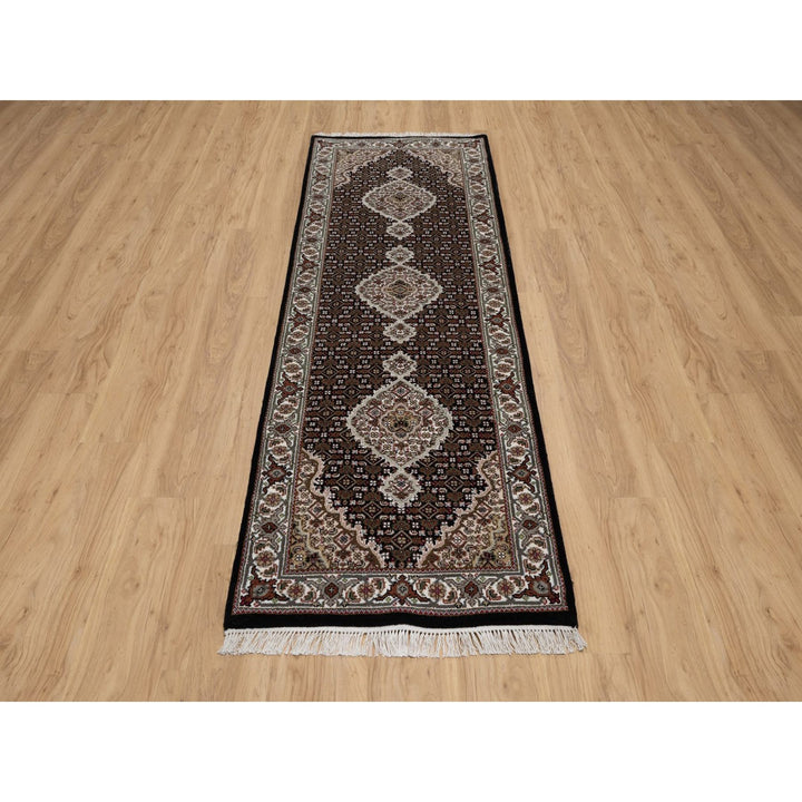 2'9" x 7'11" New Hand Knotted Black Wool Runner Oriental Rug - MOA10291612