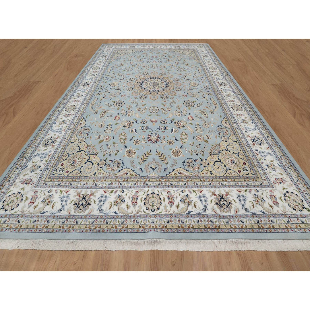 12'0" x 18'4" New Hand Knotted Blue Wool & Silk Rectangle Oriental Rug - MOA10291627