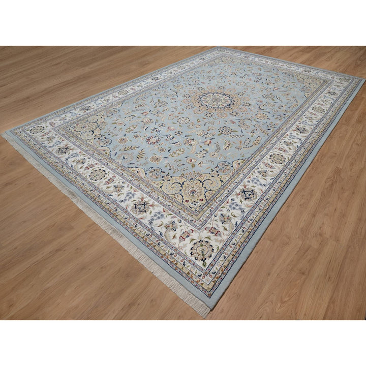 12'0" x 18'4" New Hand Knotted Blue Wool & Silk Rectangle Oriental Rug - MOA10291627