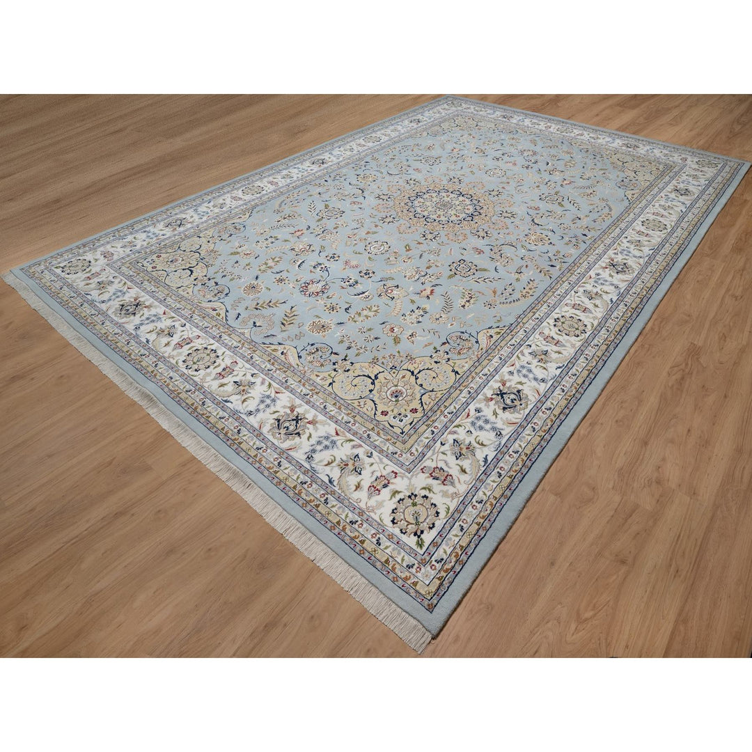 12'0" x 18'4" New Hand Knotted Blue Wool & Silk Rectangle Oriental Rug - MOA10291627
