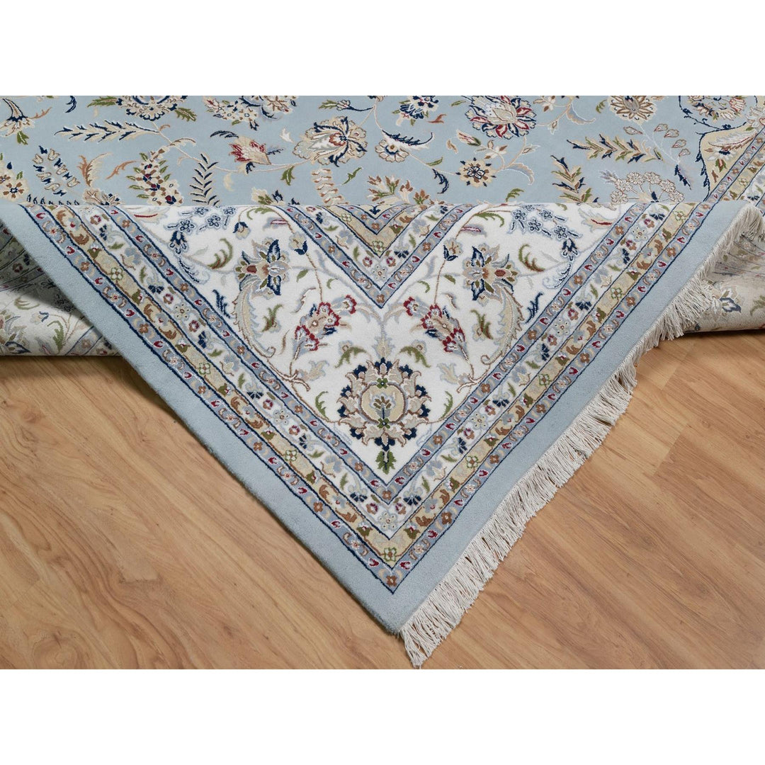 12'0" x 18'4" New Hand Knotted Blue Wool & Silk Rectangle Oriental Rug - MOA10291627
