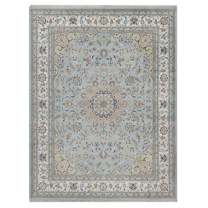 11'9" x 15'4" New Hand Knotted Blue Wool & Silk Rectangle Oriental Rug - MOA10291629