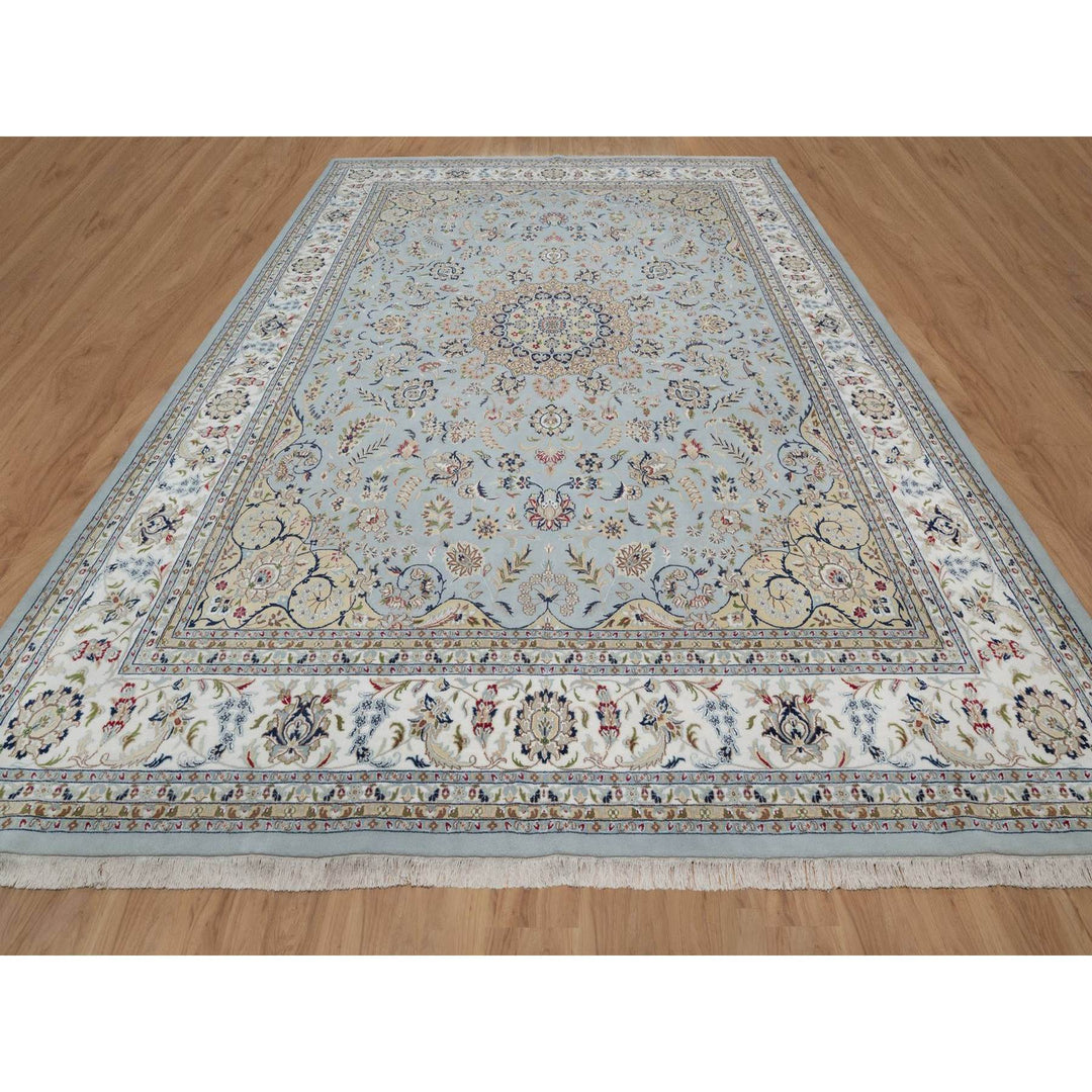 11'9" x 15'4" New Hand Knotted Blue Wool & Silk Rectangle Oriental Rug - MOA10291629