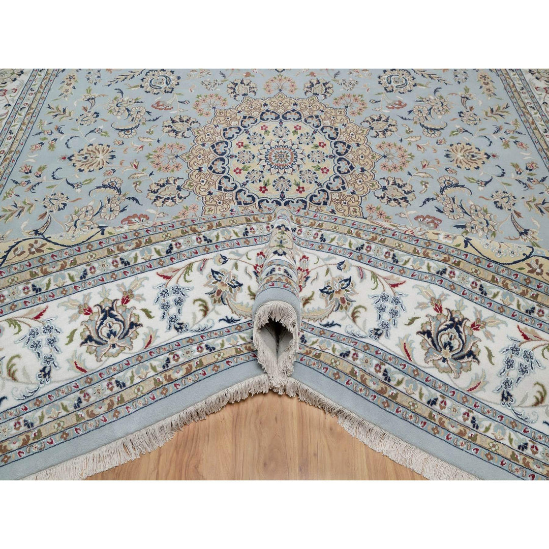 11'9" x 15'4" New Hand Knotted Blue Wool & Silk Rectangle Oriental Rug - MOA10291629