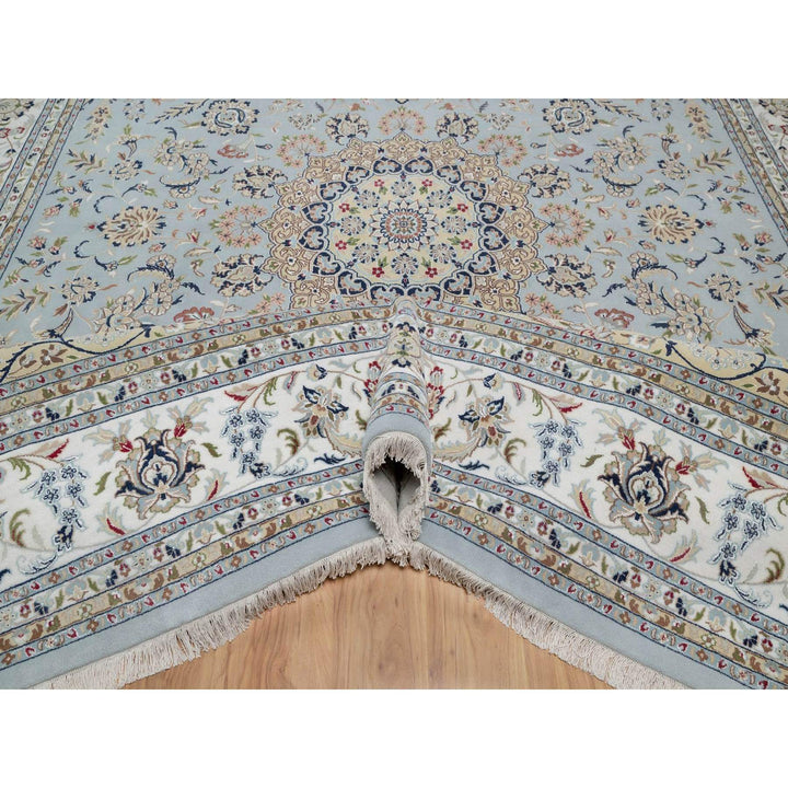 11'9" x 15'4" New Hand Knotted Blue Wool & Silk Rectangle Oriental Rug - MOA10291629