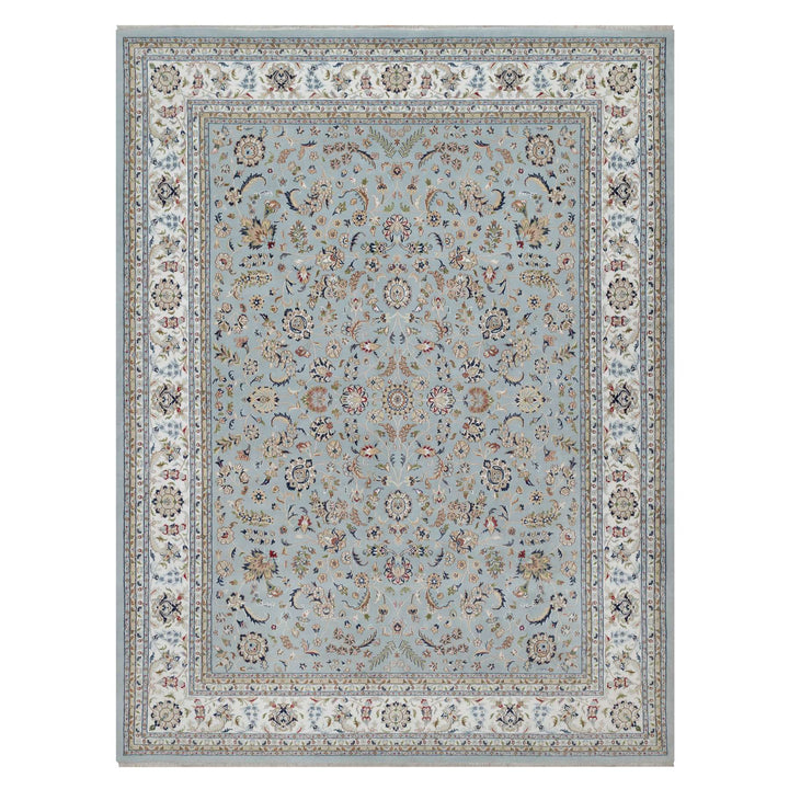 11'11" x 15'7" New Hand Knotted Blue Wool & Silk Rectangle Oriental Rug - MOA10291630