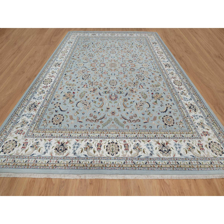 11'11" x 15'7" New Hand Knotted Blue Wool & Silk Rectangle Oriental Rug - MOA10291630