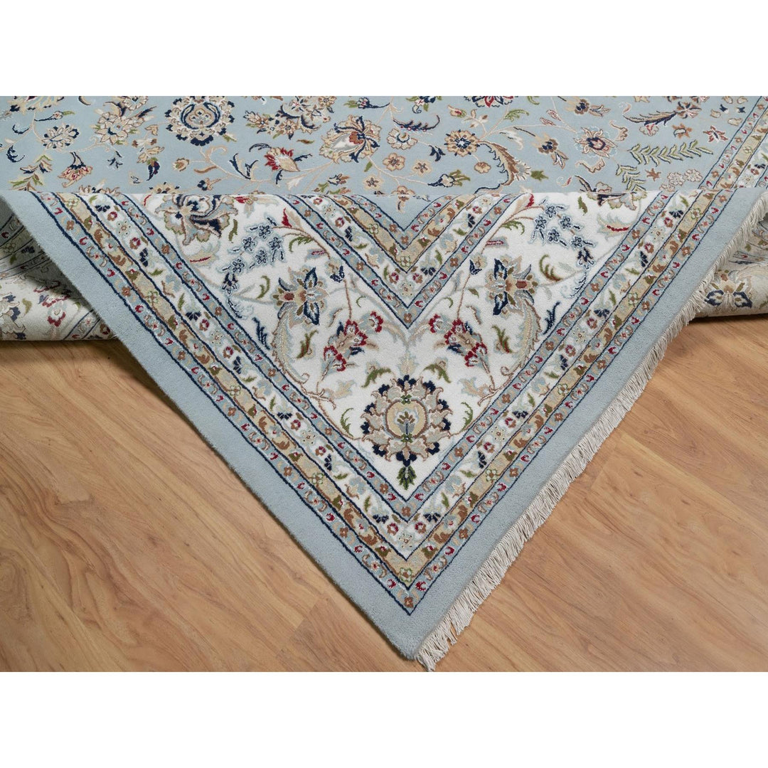 11'11" x 15'7" New Hand Knotted Blue Wool & Silk Rectangle Oriental Rug - MOA10291630
