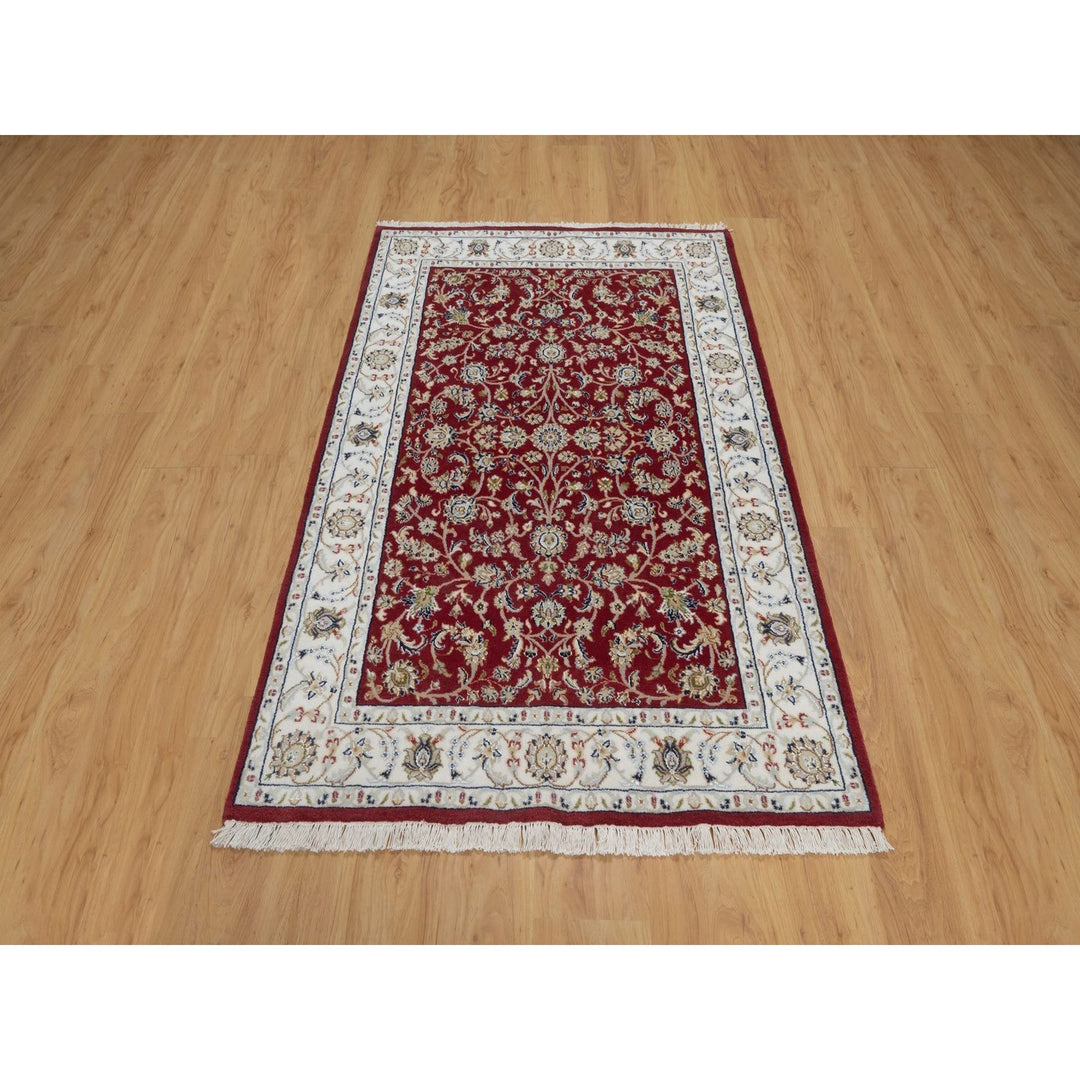 3'11" x 6'1" New Hand Knotted Red Wool & Silk Rectangle Oriental Rug - MOA10291638