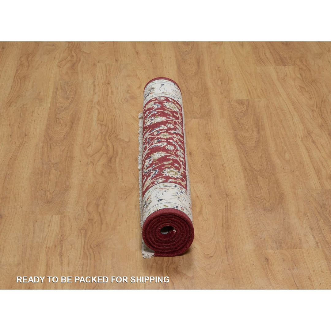 3'11" x 6'1" New Hand Knotted Red Wool & Silk Rectangle Oriental Rug - MOA10291638