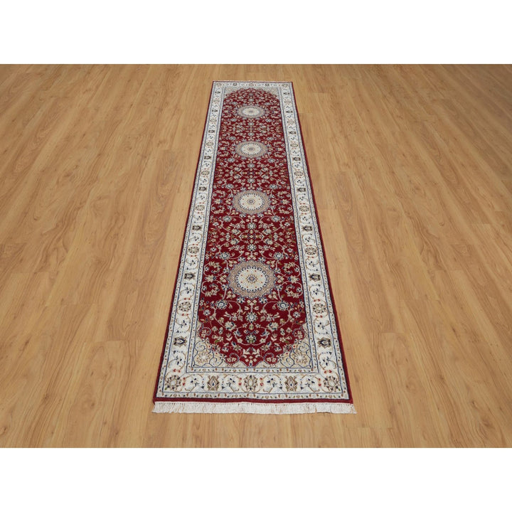 2'7" x 10'3" New Hand Knotted Red Wool & Silk Runner Oriental Rug - MOA10291642