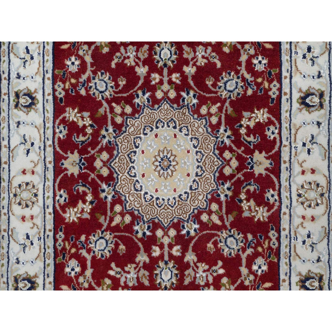 2'7" x 10'3" New Hand Knotted Red Wool & Silk Runner Oriental Rug - MOA10291642