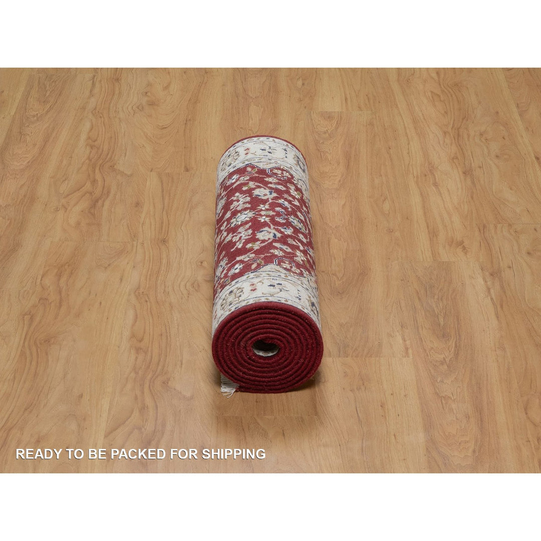 2'7" x 10'3" New Hand Knotted Red Wool & Silk Runner Oriental Rug - MOA10291642