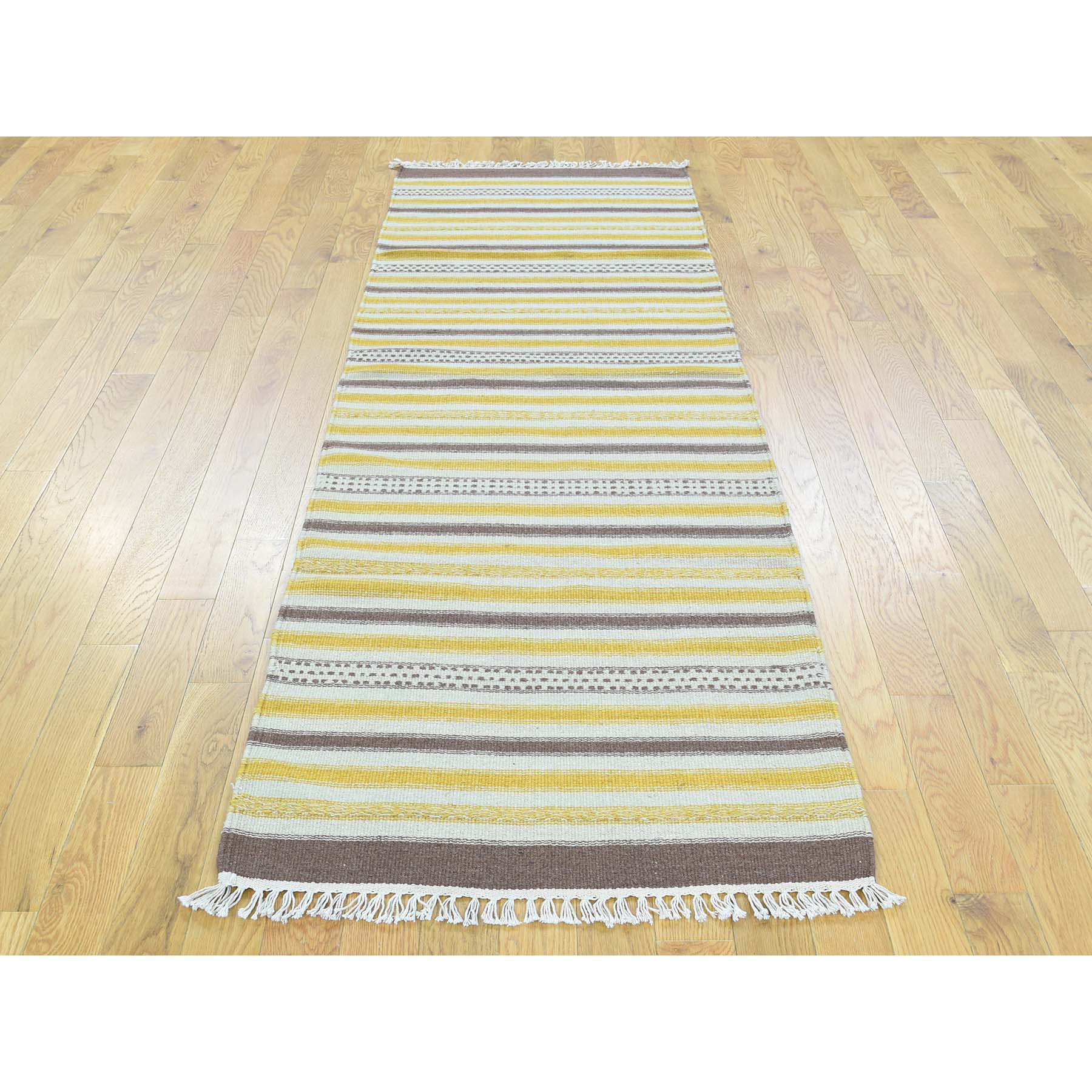 2'5"x8' Hand-Woven Pure Wool Flat Weave Striped Durie Kilim Runner Rug 