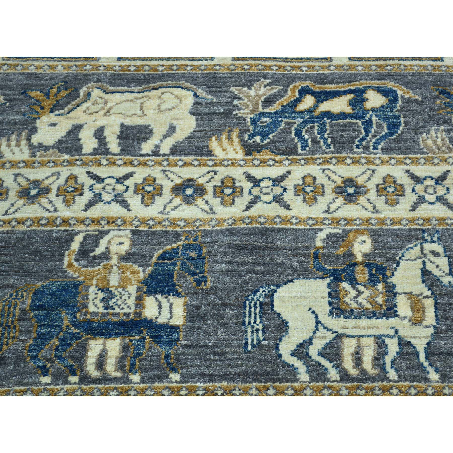 10'1"x12'9" Hand Woven Antiqued Pazyryk Design Peshawar Oriental Rug 