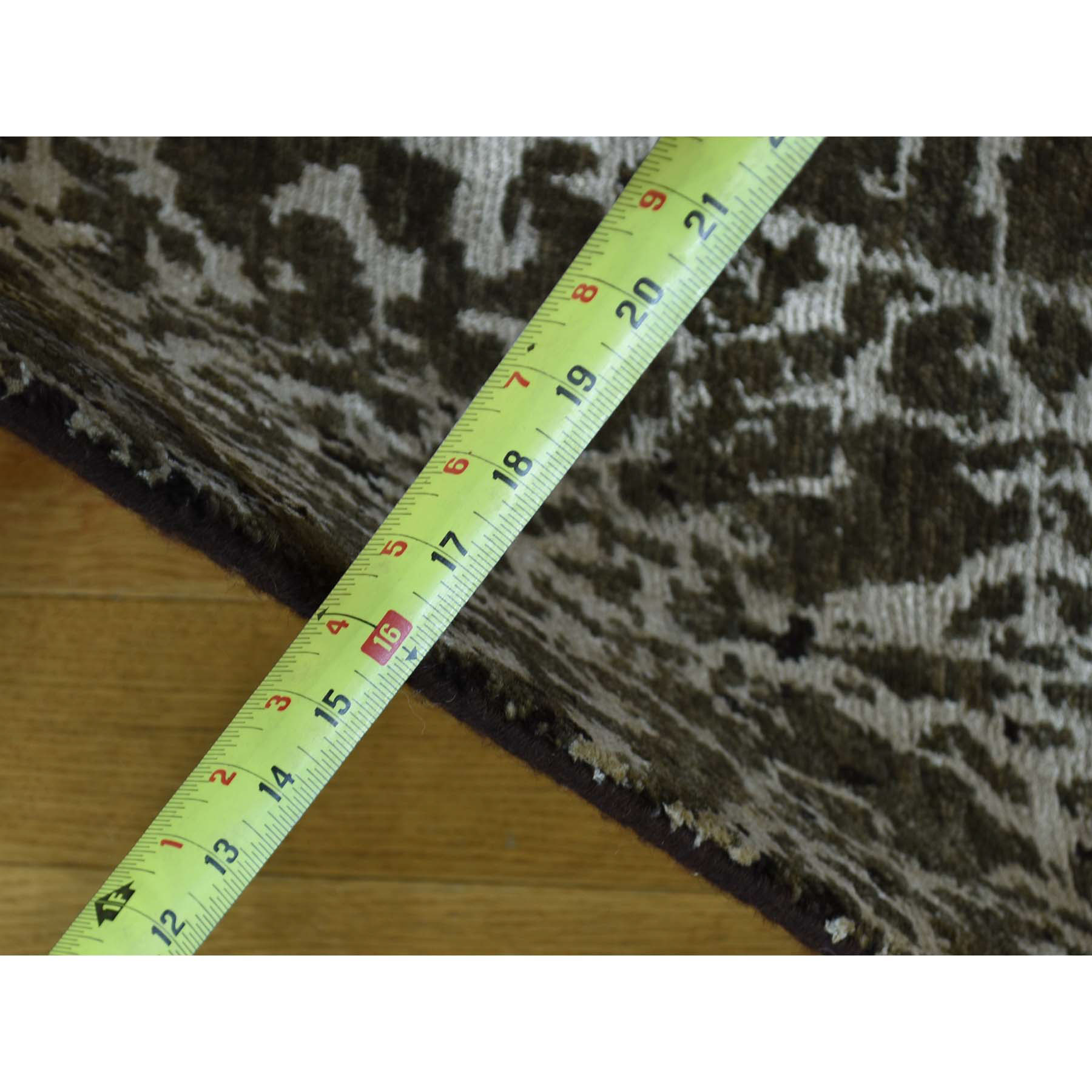 2'x2'9" Black Modern Wool and Silk Hand Woven Abstract Design Oriental Rug 