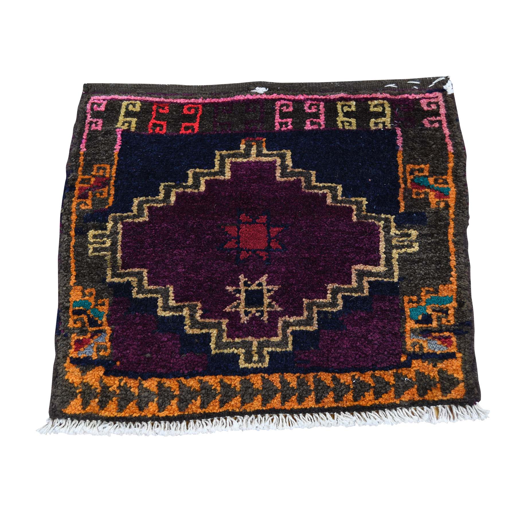 1'8"x1'8" Square Persian Shiraz Bag Face Pure Wool Hand Woven Oriental Rug 
