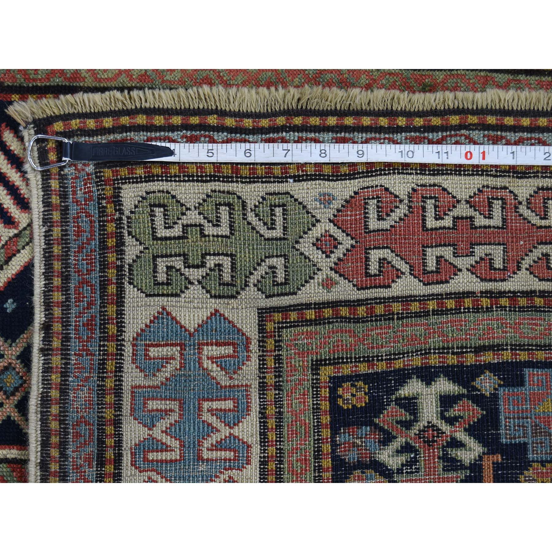 4'x10'4" Akstafa Design Antique Caucasian Wide Runner Hand Woven Pure Wool Oriental Rug 