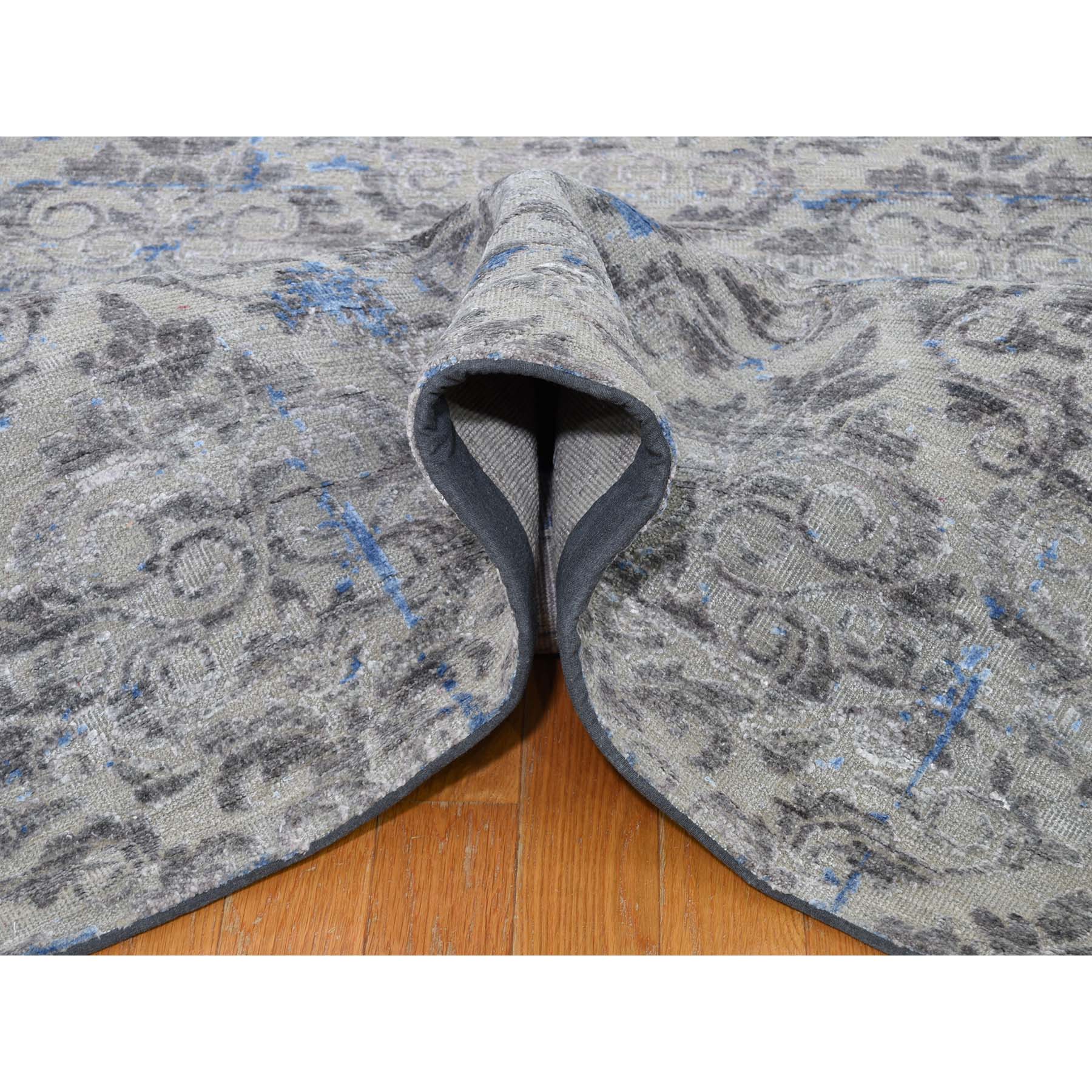 9'8"x13'6" Pure Silk With Textured Wool Trellis Garden Design Hand Woven Oriental Rug 