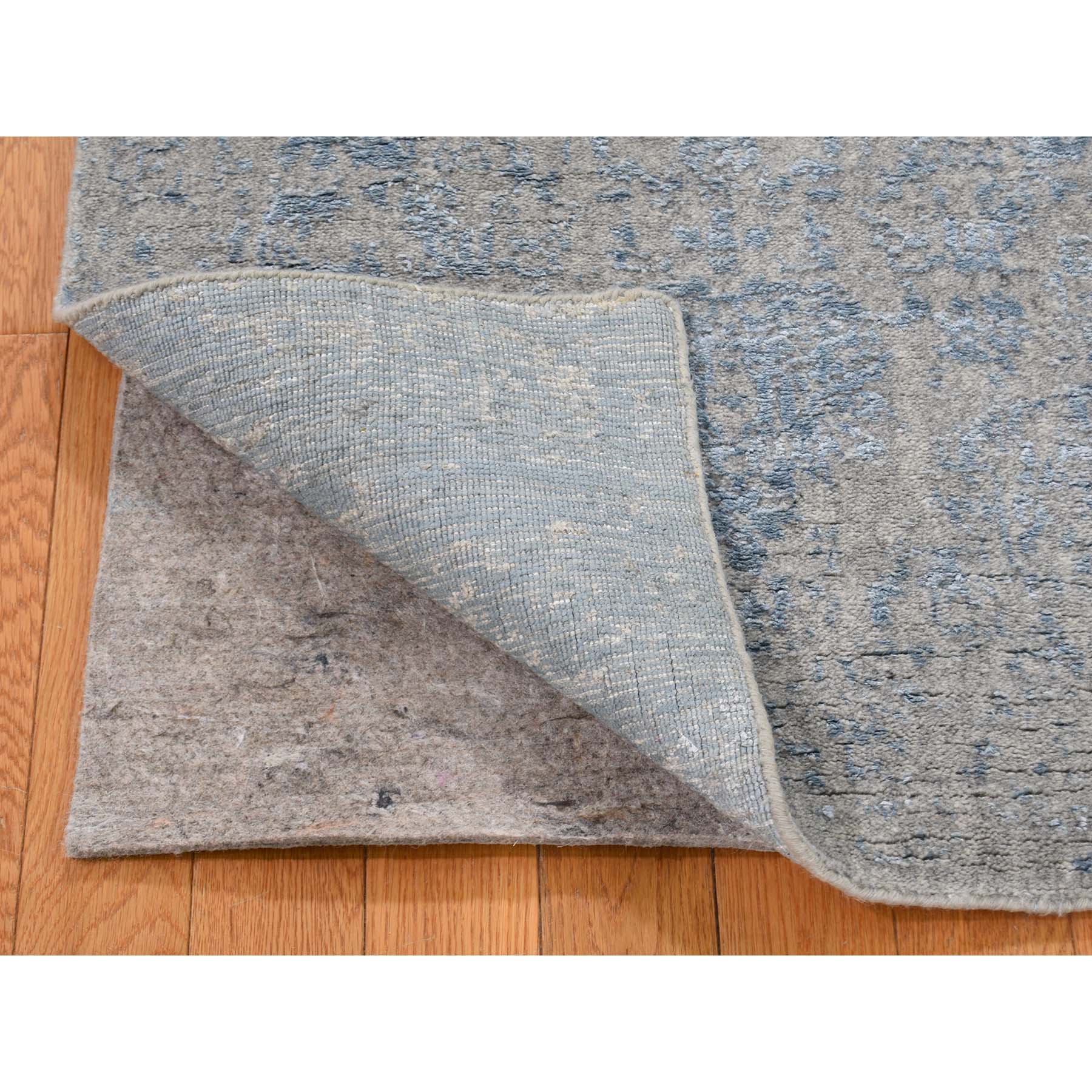 2'5"x9'10" Jacquard Hand-Loomed Silken Grey Broken Persian Heriz Design Runner Oriental Rug 