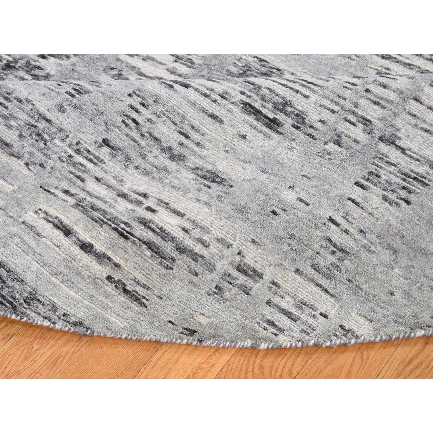 11'10"x11'10" Hand Spun Undyed Natural Wool Gray Modern Round Oriental Hand Woven Rug 