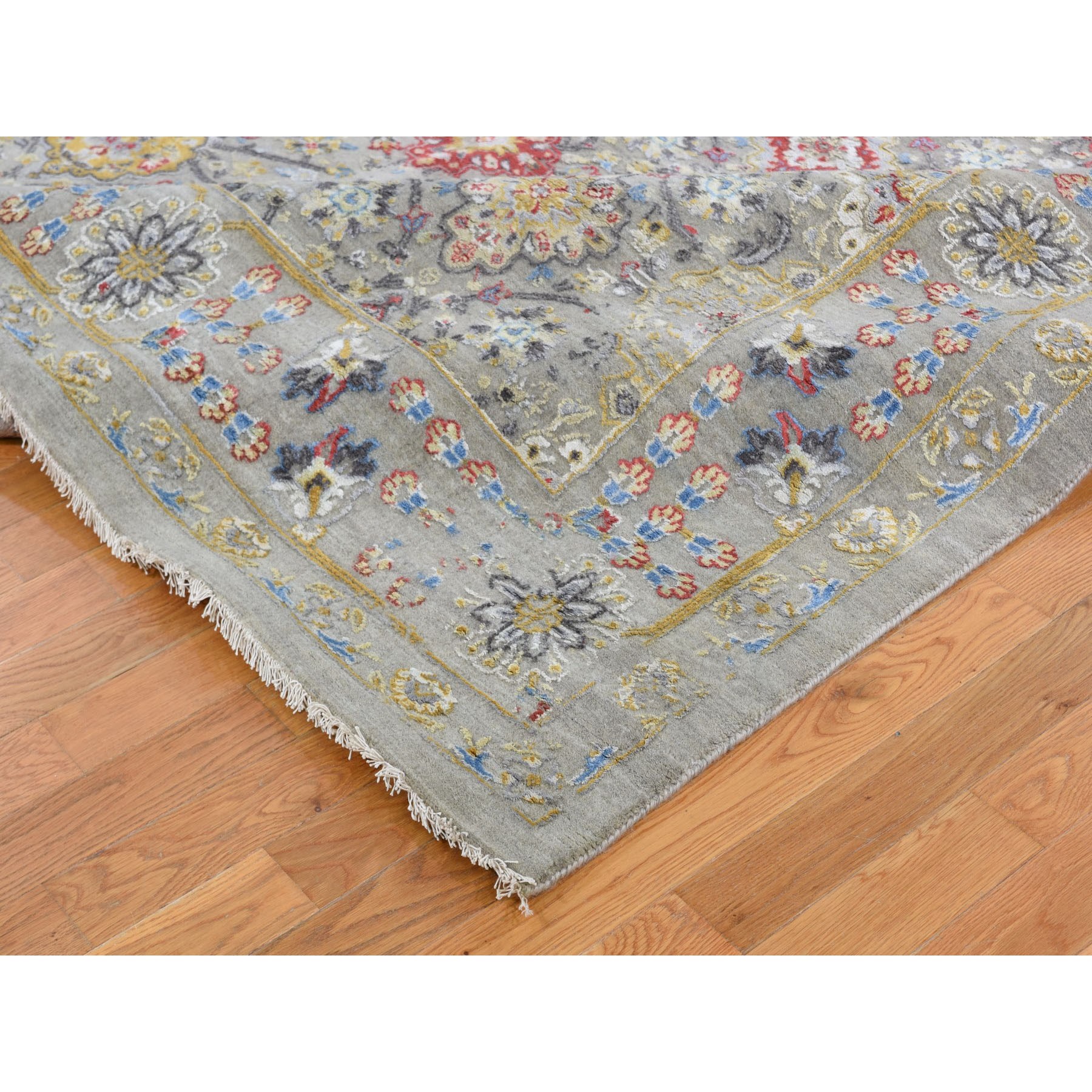 10'3"x10'3" Square THE SUNSET ROSETTES Wool And Pure Silk Hand Woven Oriental Rug 